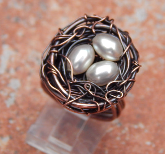 Bird's Nest Pearl Copper Ring