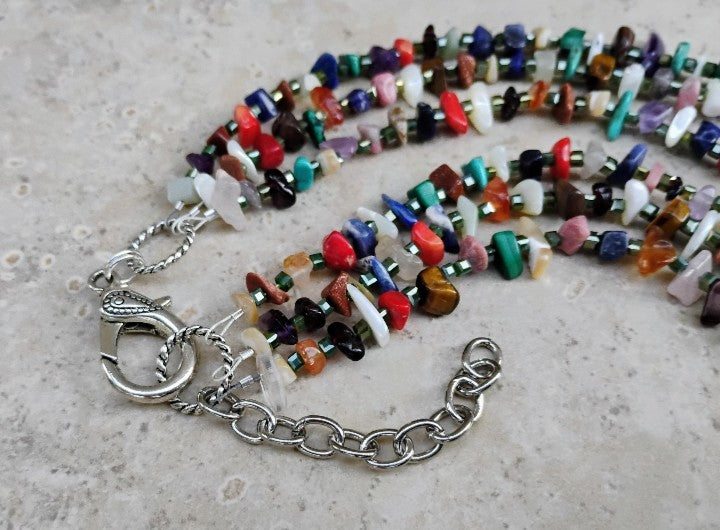 3 Strand Southwest Style Multi Gemstone Chip Necklace