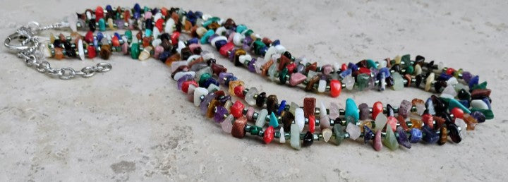 3 Strand Southwest Style Multi Gemstone Chip Necklace